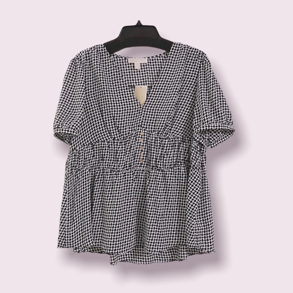 Michael Kors Peplum Blouse in Black & White, Size XL New with Tag - Picture 4 of 9